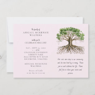 Pink Tree of Life Deep Roots Celebration of LIfe Invitation