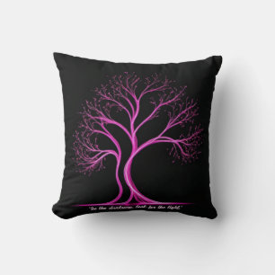 Pink Tree-Shaped Light Painting on Black Throw Pillow
