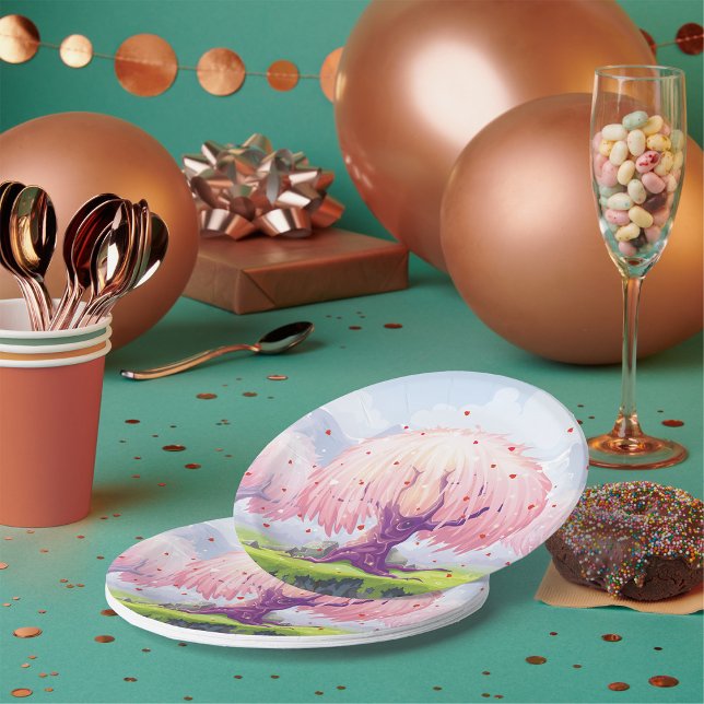 Pink Trees Illustration Paper Plate (Creator Uploaded)