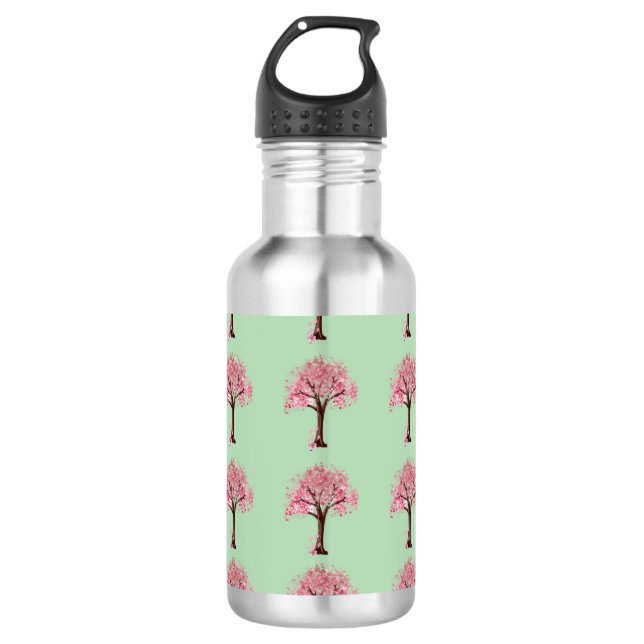 Pink Trees Pattern Water Bottle (Front)