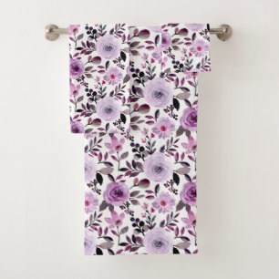 Pink Trendy Girly Floral Pattern Bath Towel Set