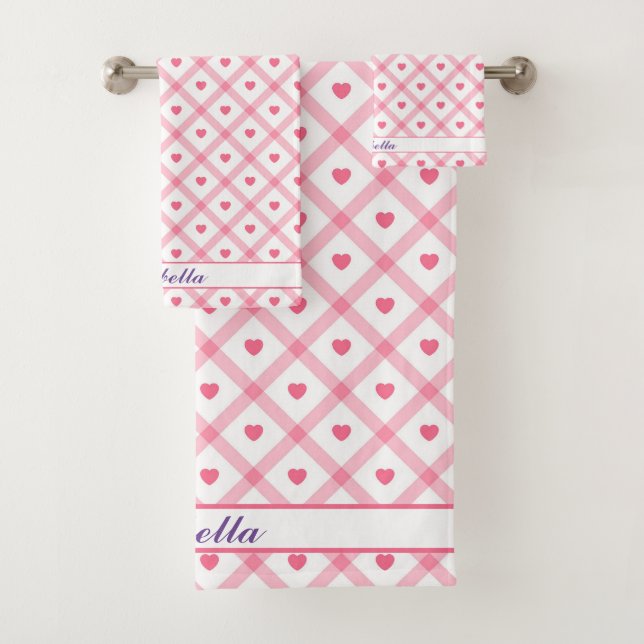 Pink Trendy Heart Valentines Day Collection Bath Towel Set (Insitu)