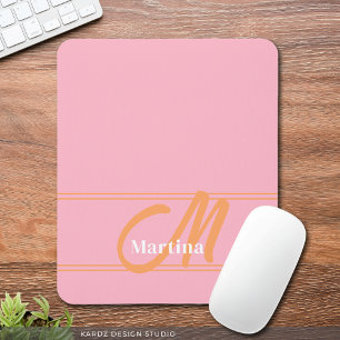 Pink Trendy Modern Monogram Initial Mouse Pad