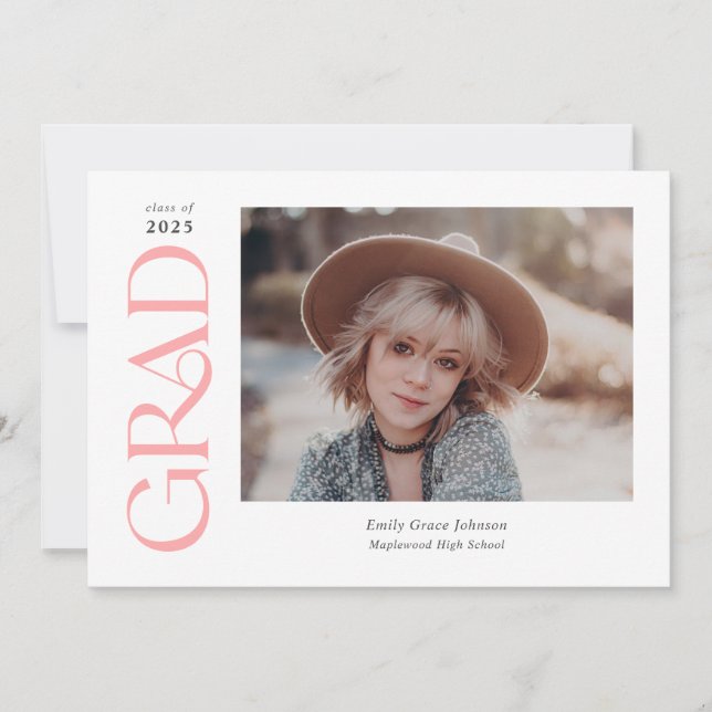 Pink Trendy Serif Two Photos Graduation Announcement (Front)