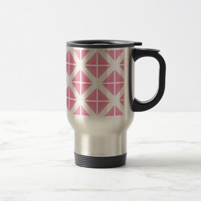 Pink Trendy Triangle Pattern Travel Mug (Right)