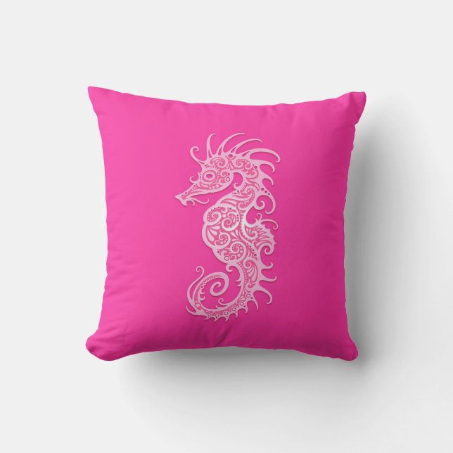 Pink Tribal Seahorse Throw Pillow (Front)