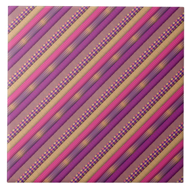 Pink Tribal Stripes Geometric Pattern  Bold Ethnic Tile (Front)