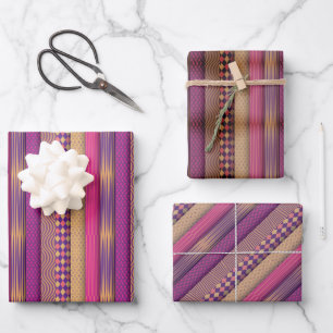 Pink Tribal Stripes Geometric Pattern Bold Ethnic Wrapping Paper Sheet