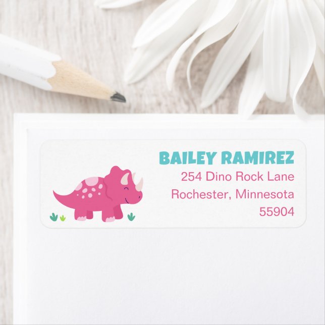 Pink Triceratops Dinosaur Return Address (Insitu)