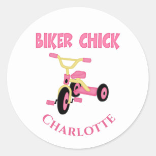 Pink Tricycle Biker Chick Classic Round Sticker