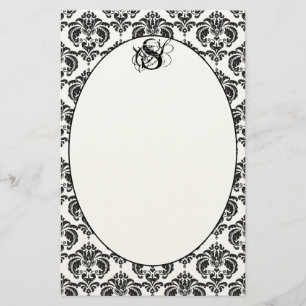 Pink Trim Black Damask Monogram Recycled Paper