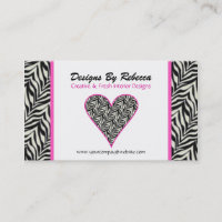 Pink Trimmed Zebra Print Heart Business Card