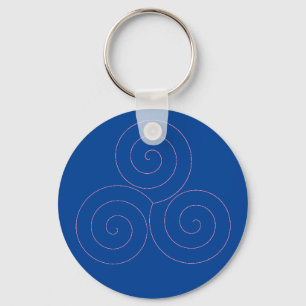 Pink Triskele on Blue Background Keychain