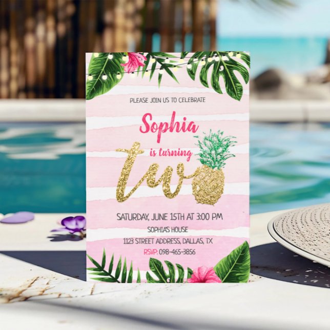 Pink Tropical Aloha Two Birthday Invitation (Creator Uploaded)