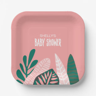 Pink Tropical Baby Shower Paper Plate
