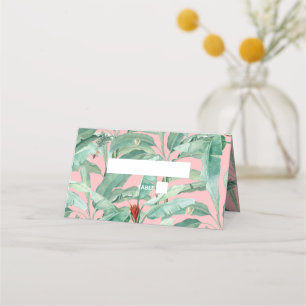 Pink Tropical Banana Palm Leaves Wedding Place Card