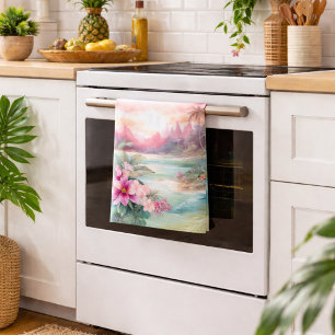Pink Tropical Beach Kitchen Towel