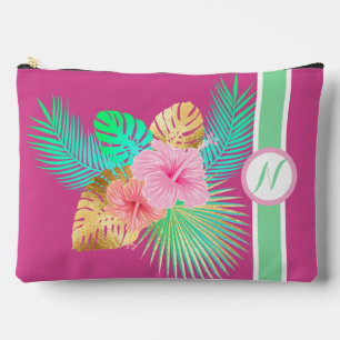 Pink Tropical Beach Monogram Accessory Pouch