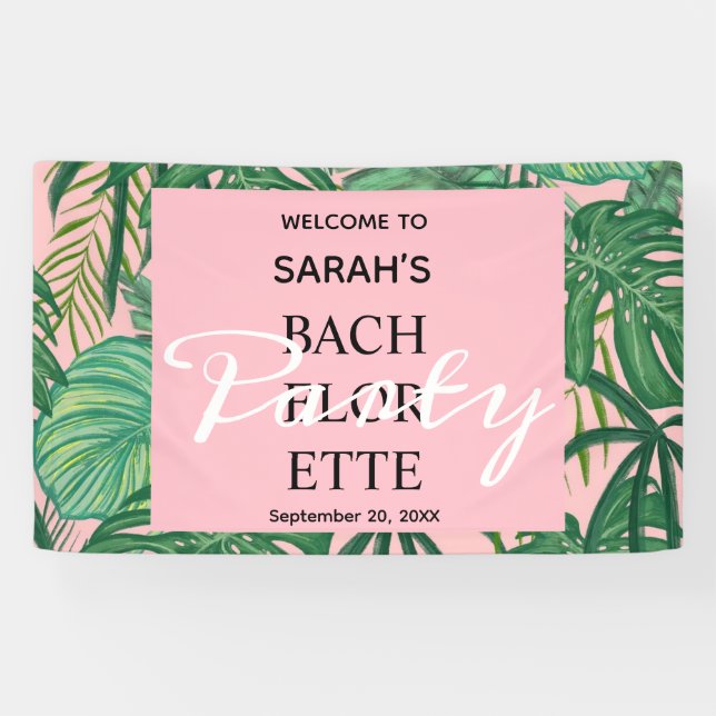Pink Tropical Beach Palm Bachelorette Welcome  Banner (Horizontal)