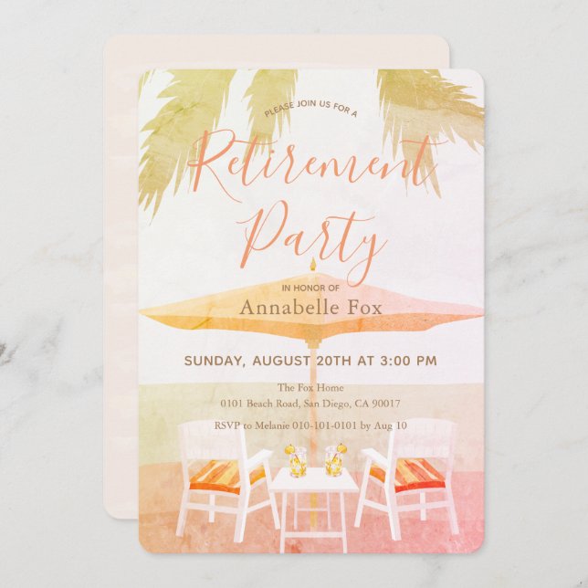 Pink Tropical Beach Retraite Party Invitation (Devant / Derrière)