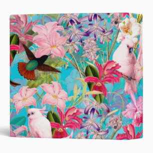 Pink Tropical Bird And Orchid Flower Pattern Binder