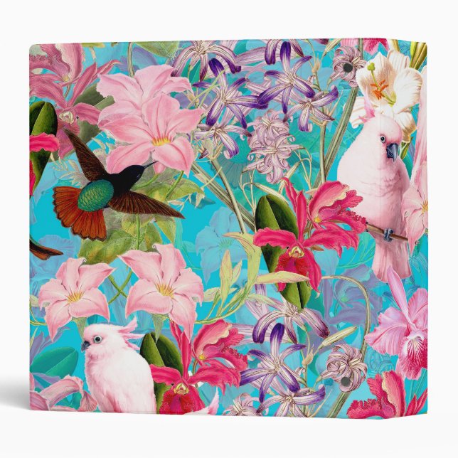 Pink Tropical Bird And Orchid Flower Pattern Binder (Back/Spine)