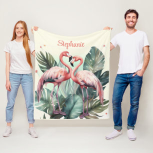 Pink Tropical Flamingo  Fleece Blanket
