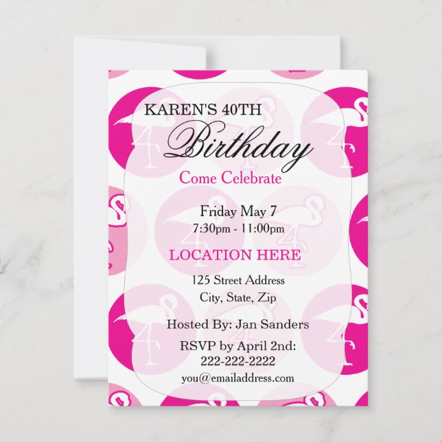 Pink tropical flamingo Invitations de fête d'anniv (Devant)