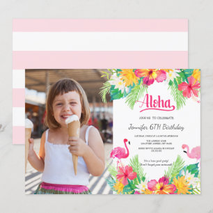 Pink   Tropical Flamingo Luau  Photo Birthday Invitation