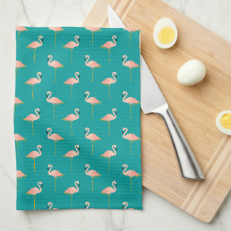 Pink Tropical Flamingos on Turquoise Kitchen Towel
