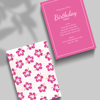 Pink Tropical Floral Birthday Party Design Invitation