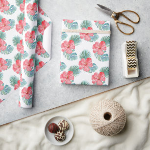 Pink Tropical Floral Birthday Wrapping Paper