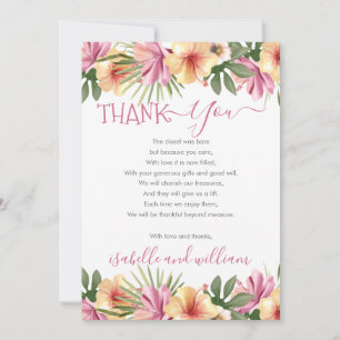 Pink Tropical Floral Blooms Baby Shower Thank You Card