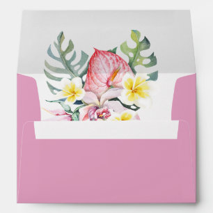  Pink Tropical Floral Hawaii Wedding Envelope