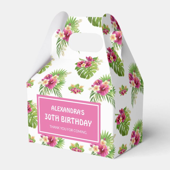 Pink Tropical Floral Luau Birthday Favor Box (Front Side)