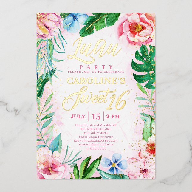 Pink Tropical Floral Luau Hawaiian Sweet Sixteen (Front)