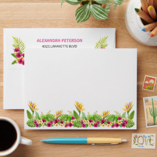 Pink Tropical Floral Luau Party Birthday Envelope