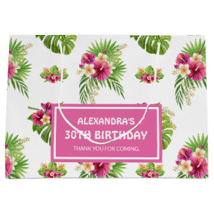 Pink Tropical Floral Luau Party Birthday Large Gift Bag