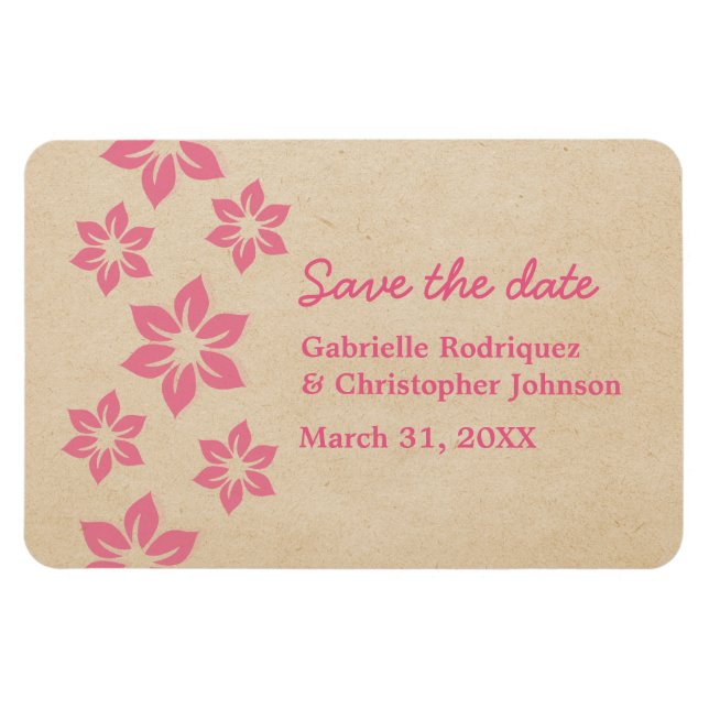 Pink Tropical Floral Save the Date Magnet (Horizontal)