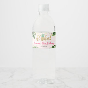 Pink Tropical Floral Water Bottle Label