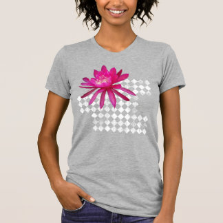 Pink Tropical Flower and Diamond Pattern T-Shirt