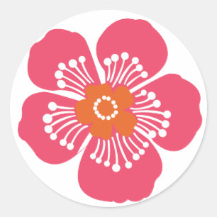 Pink Tropical Flower Classic Round Sticker