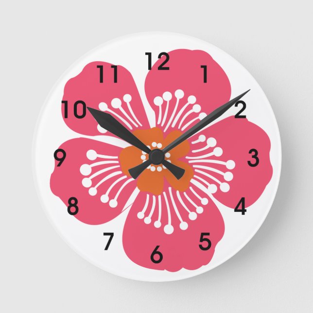 Pink Tropical Flower Wall Clcok Round Clock (Front)