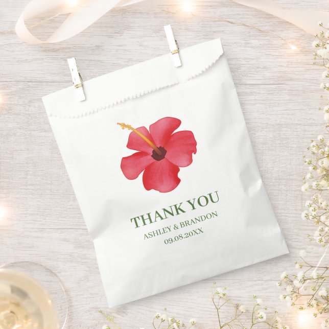 Pink Tropical Flower Wedding Thank You Favour Bag (Clipped)