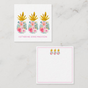 Pink Tropical Flowers and Gold Pineapples Card
