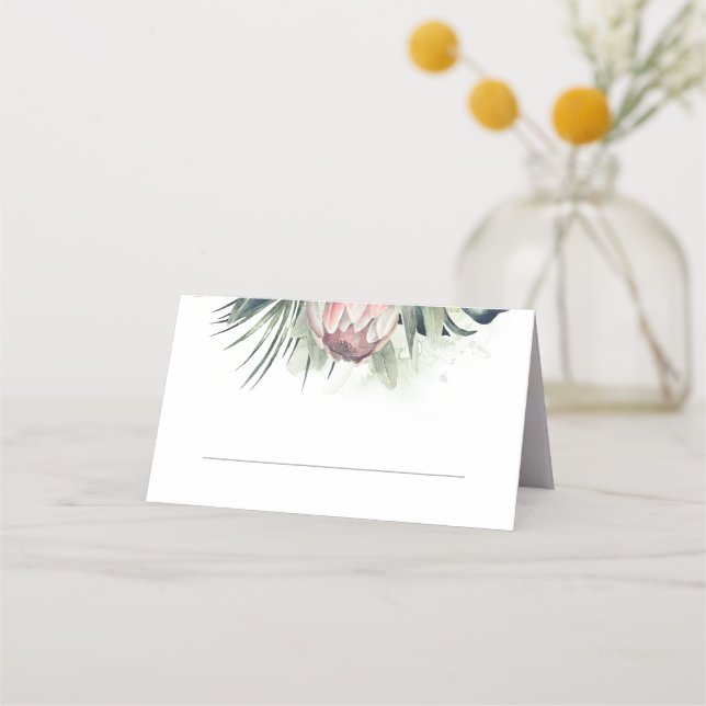 Pink Tropical Flowers Beach Wedding Place Card (Front)