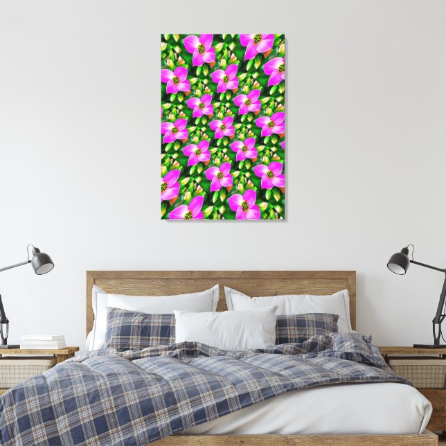 Pink Tropical Flowers Pattern Canvas Print (Insitu(Bedroom))