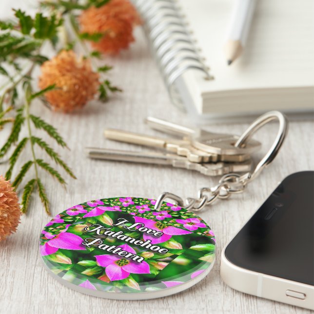 Pink Tropical Flowers Pattern Keychain (Front Right)