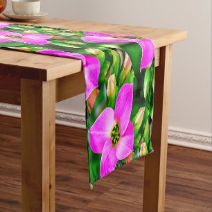 Pink Tropical Flowers Pattern Short Table Runner