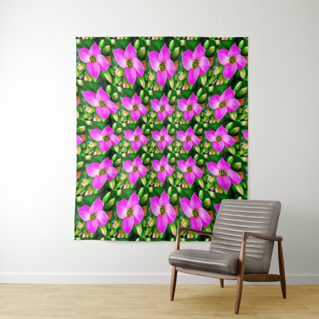 Pink Tropical Flowers Pattern Tapestry (In Situ)